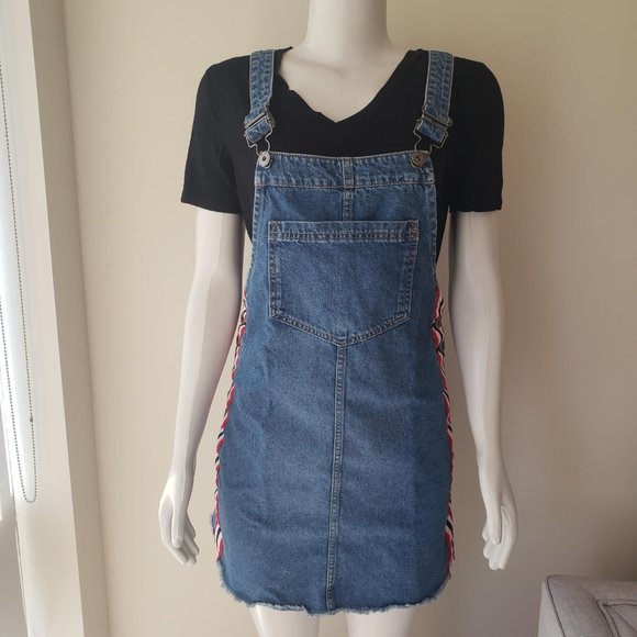 H&M Divided A-line Denim Jean Side Striped Overalls Romper Dress - Picture 2 of 12